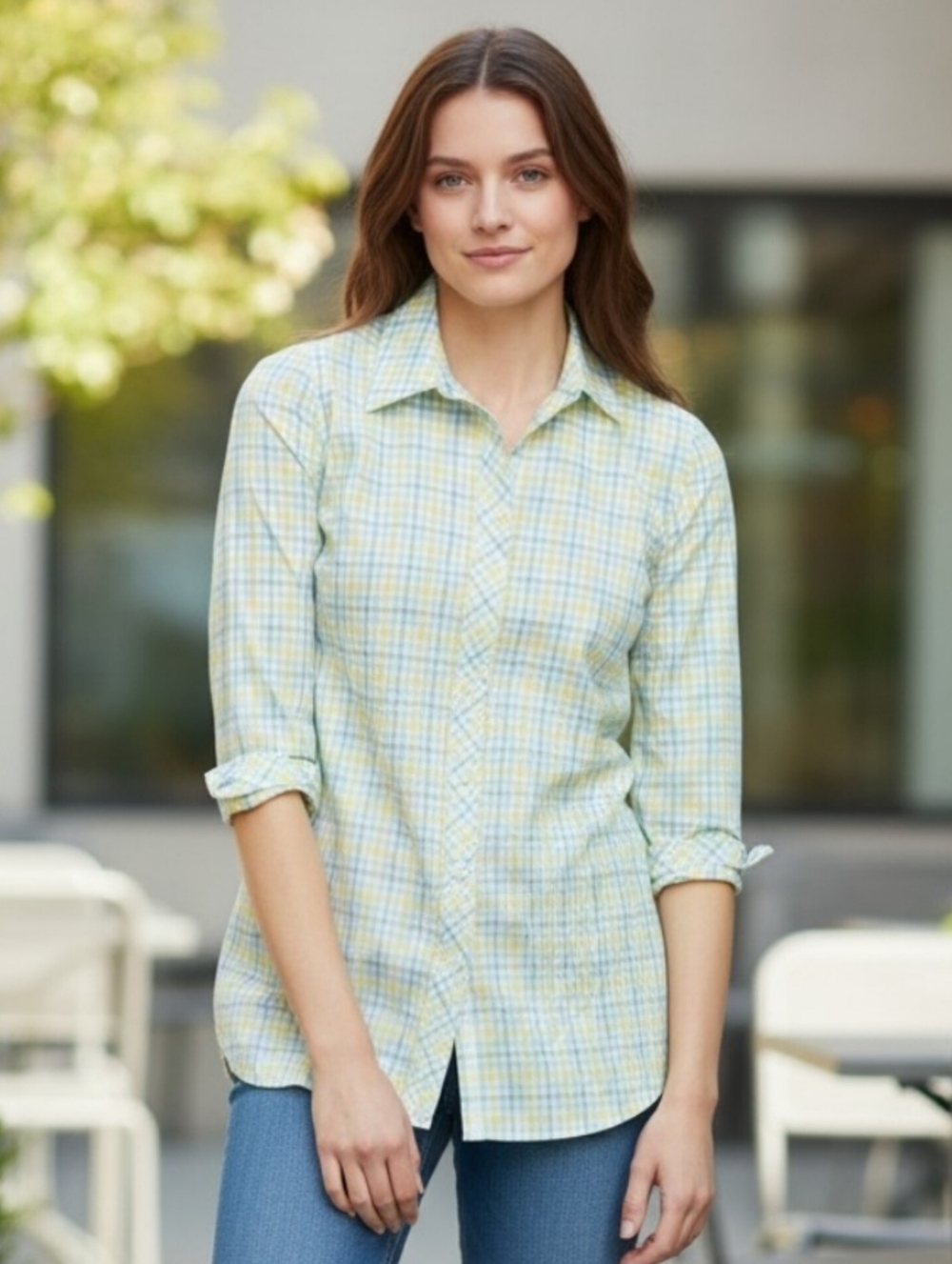 Talbots Xl classic cotton gingham button shirt multi long sleeves farm western